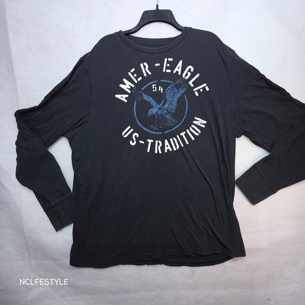 American Eagle Outfitters Mens XXXL Long Sleeve Graphic TShirt Vintage Fit Black